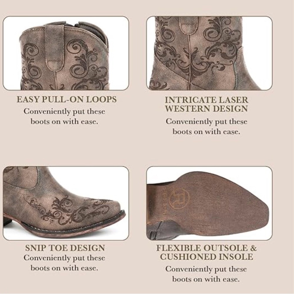 Roper Short Stuff Embroidery Round Toe Western Boot sz7 - Picture 15 of 15